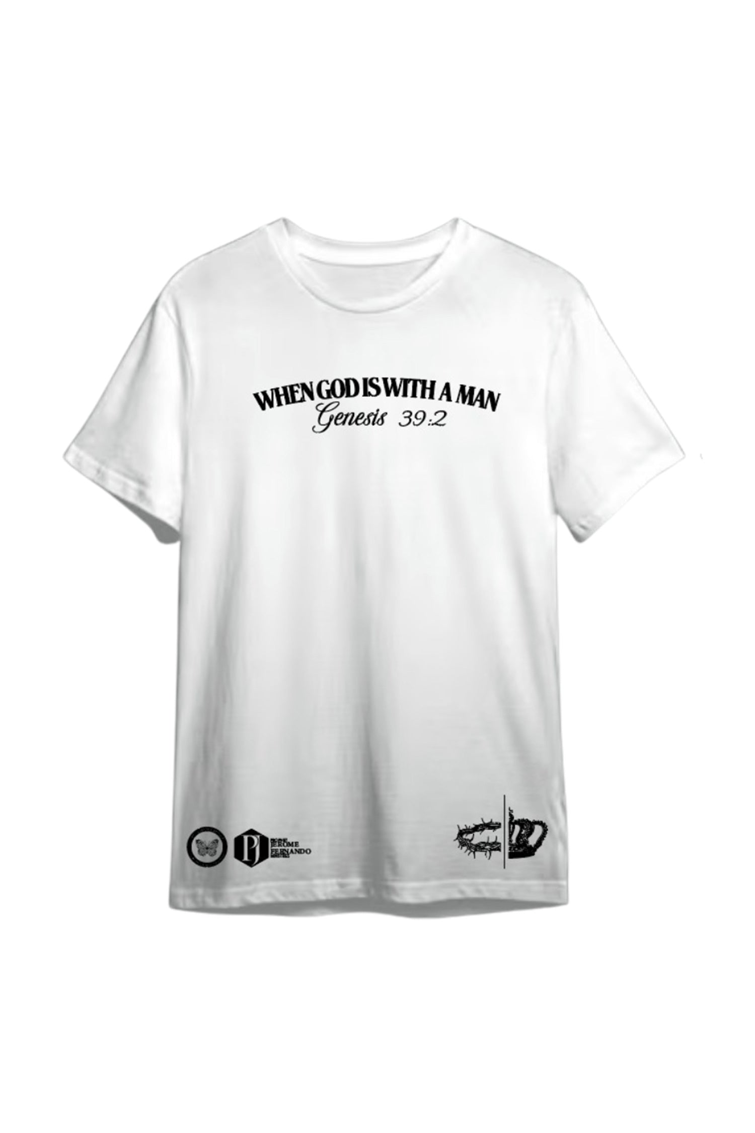 When God Is With a Man – Genesis 39:2 - White Tshirt - Unisex - "Oversized Fit"