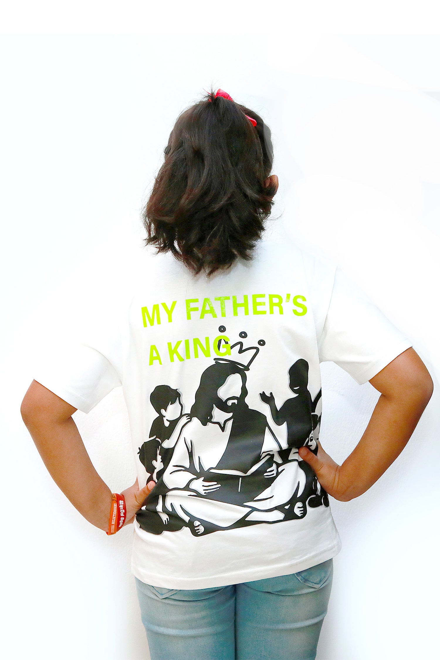 My Father's a King - White Kids Tshirt - Unisex (Green Letters)