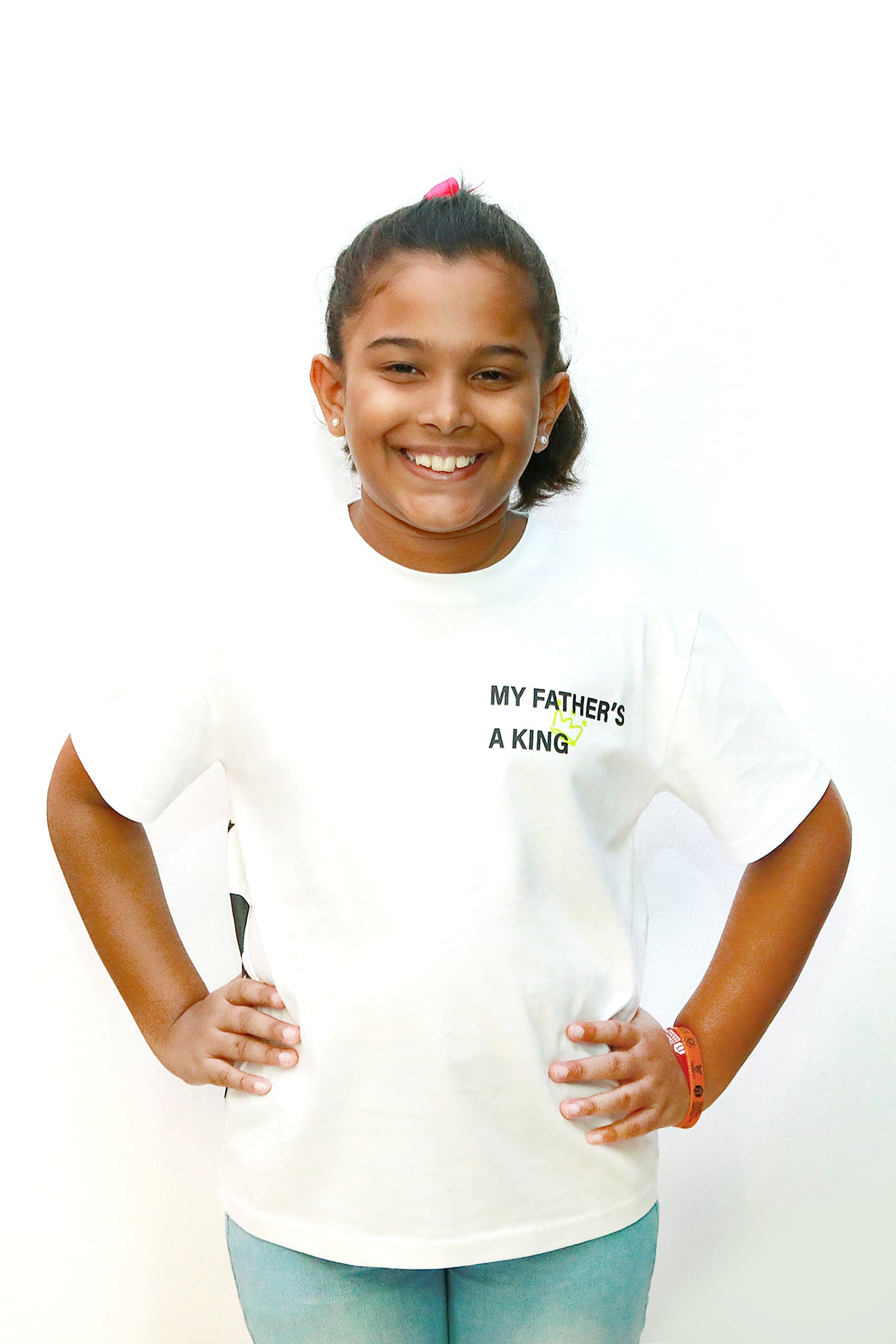 My Father's a King - White Kids Tshirt - Unisex (Green Letters)