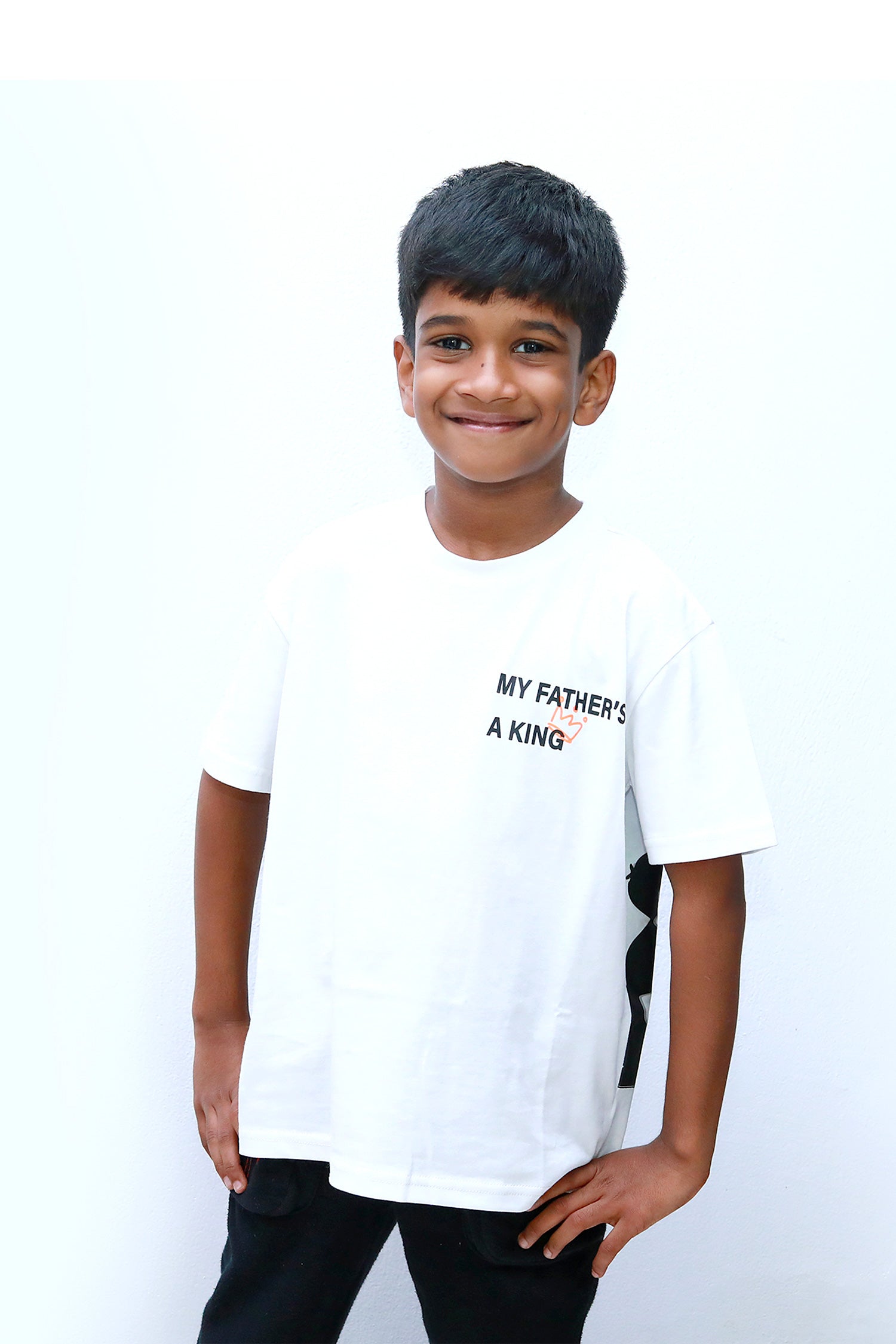 My Father's a King - White Kids Tshirt - Unisex (Orange Letters)