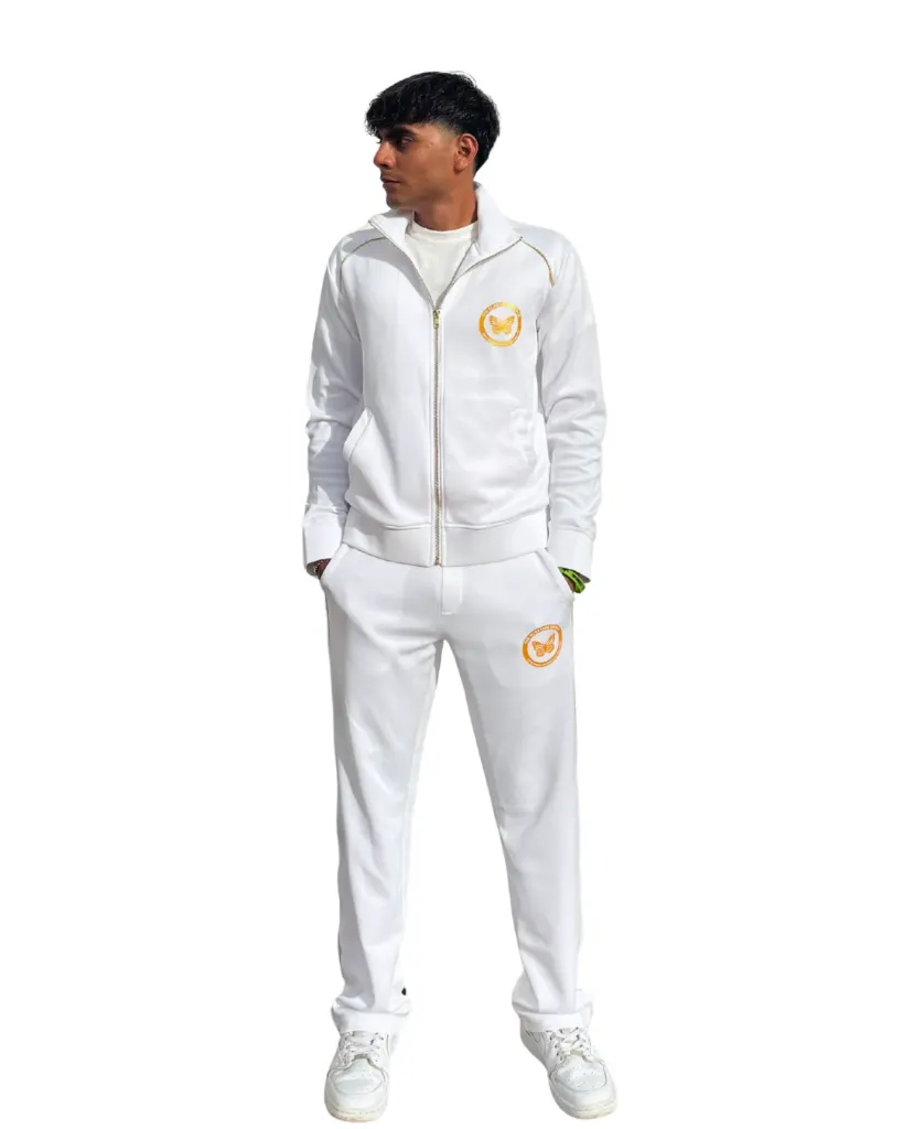 Zip-Up Jacket & Flow Pants Duo– White – Unisex (X-Small)
