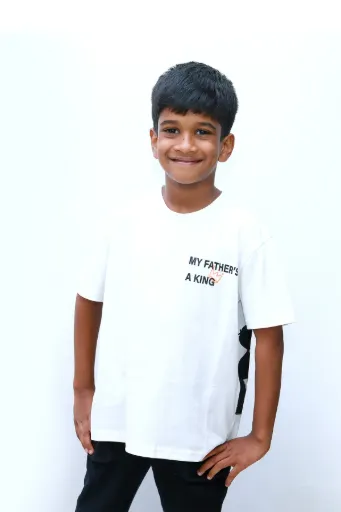 My Father's a King - White Kids Tshirt - Unisex (Orange Letters)