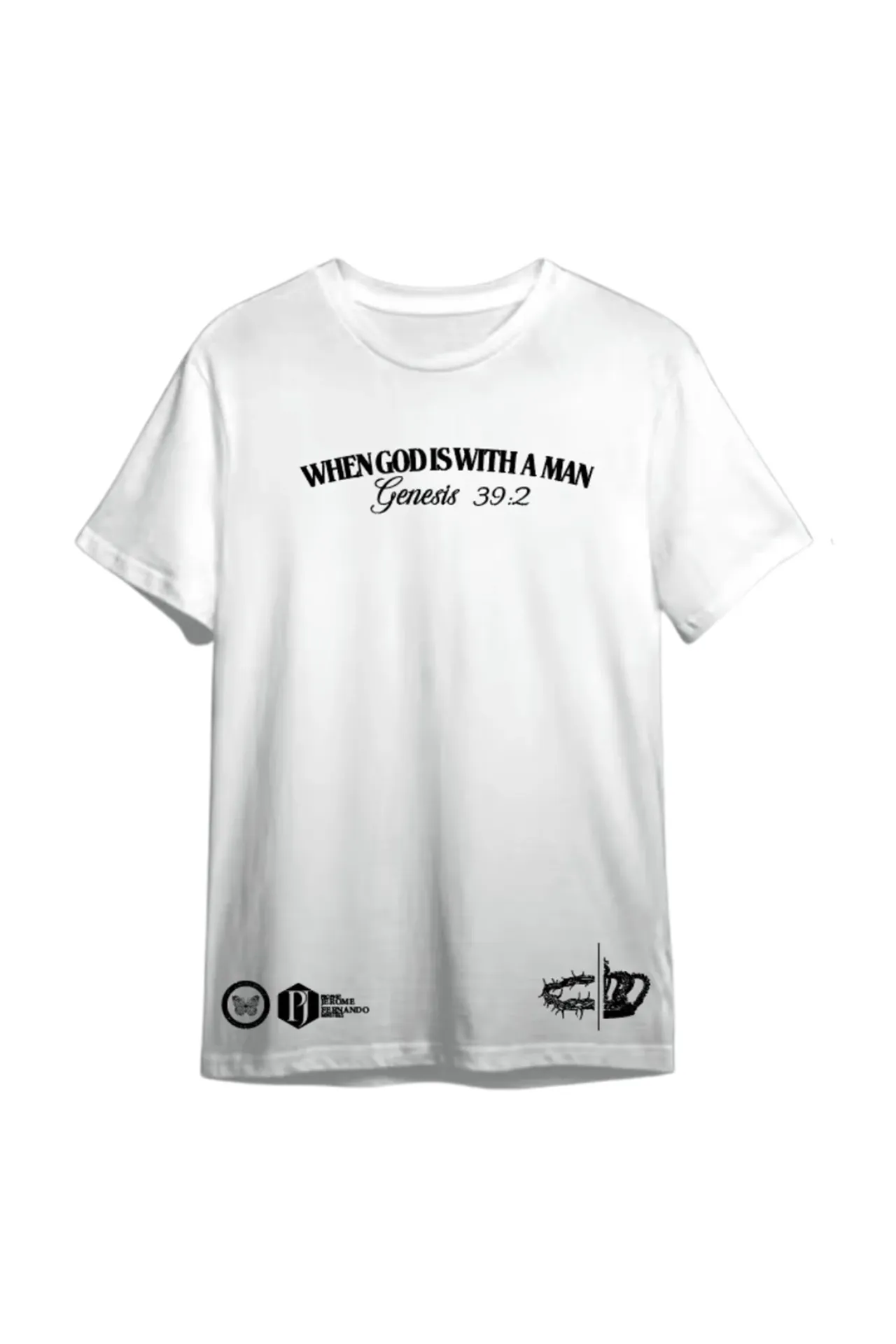 When God Is With a Man” – Genesis 39:2 T-Shirt (Unisex | Oversized Fit | White)